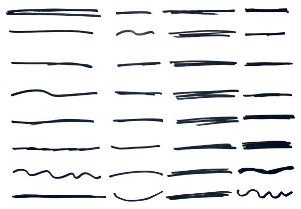 Set of hand drawn marker line design element, grunge strokes underline