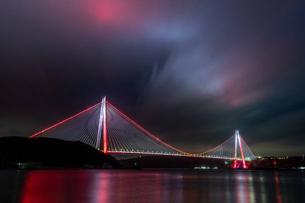 a bridge with full of light in the night