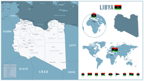 Libya Detailed Map With Regions And Cities Set Of Flags Globe Country Libya Detailed Map With Regions And Cities Set Of Flags Globe Country Outline Country 