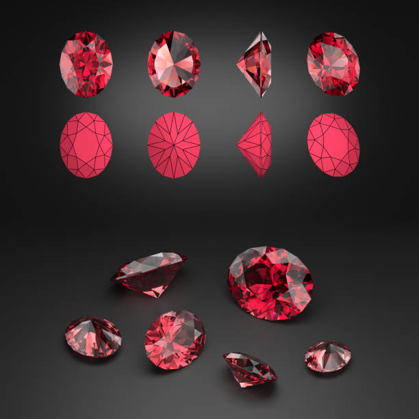 istock Demonstration of the oval cut ruby from different angles. Scheme of cutting. Scattering of gemstones. 3d rendering. 2187822654