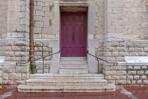 Close-Up Of Closed violet Door. Old violet door. front door entrace