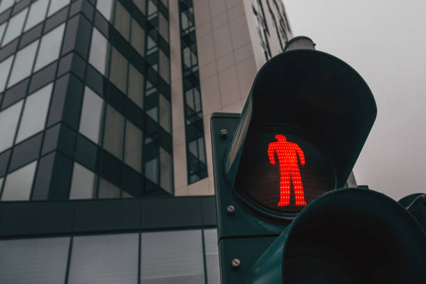 istock Red light, pedestrian stop light closeup on the street 2187826779
