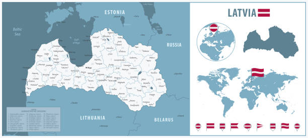 Latvia Detailed Map With Regions And Cities Set Of Flags Globe Country Latvia Detailed Map With Regions And Cities Set Of Flags Globe Country Outline Country 