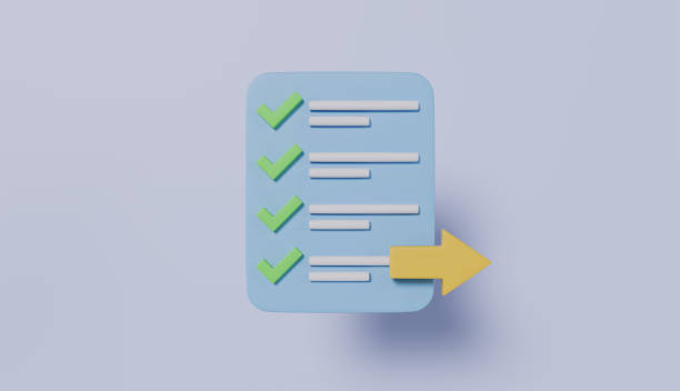 istock Checklist document for clipboard with green tick and arrow forward, report document file icon 3d render 2187831422