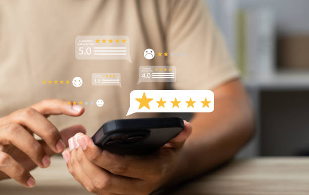 istock Online customer satisfaction Survey service concept, client rate service from experience in application,Consumer give five-Stars and feedback review for quality, Business reputation ranking from buyer 2187831578