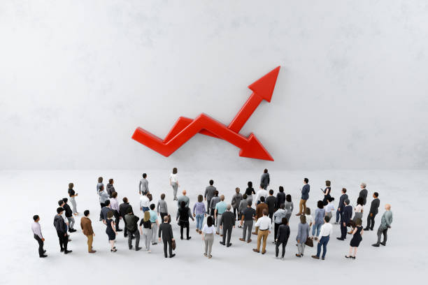 istock Business people facing red arrow symbol representing growth or decline 2187831757