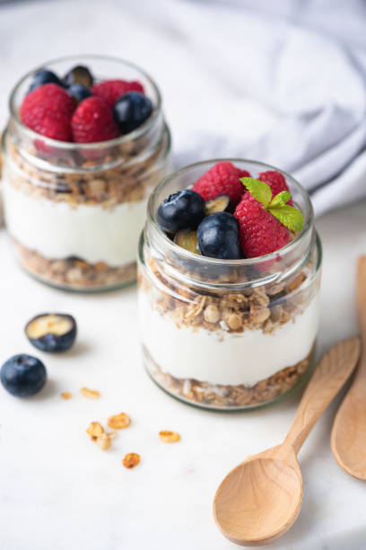 Granola parfait with greek yogurt and fresh berries