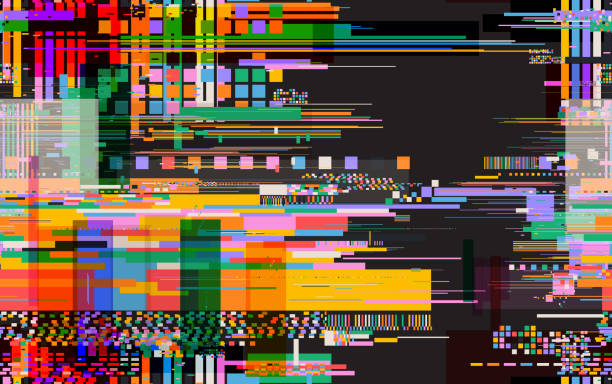 stockillustraties, clipart, cartoons en iconen met seamless pattern digital decay vector elements. seamless pattern retro pixel texture, broken distorted video elements. geometric glitch, colored abstract art tv noise effect. vector illustration. - oudheden