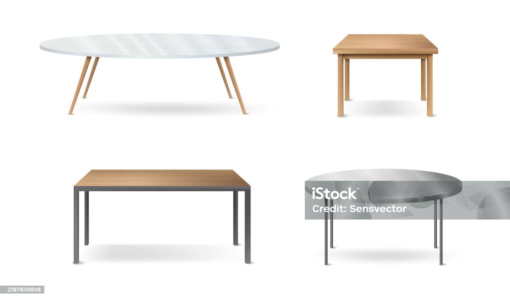 Coffee And Dining Tables For Home Interior Design Vector Isolated Set ...