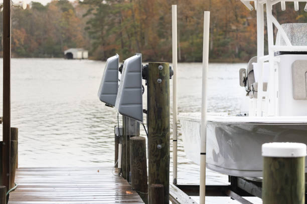 istock Elevator Boat Lift with Raised Bay Style Boat 2187851487