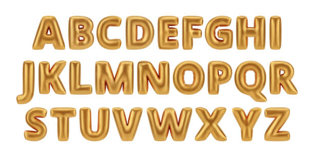 istock Inflatable balloon fonts with english alphabet letters. Vector isolated glossy golden typeface, realistic lettering for decoration of party or birthday celebration. Bright and trendy decor for holiday 2187852800