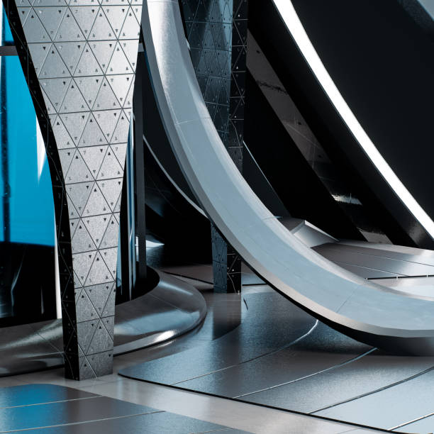 istock Futuristic architectural entrance with dynamic, curved wing forms and sleek modern design elements, emphasizing a clean, geometric aesthetic, 3D rendering. 2187854620