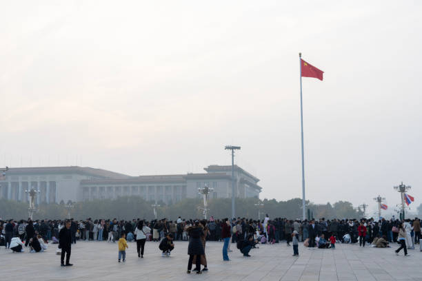 Beijing, China- 1 Nov 2024: People visit to Tienanmen Square in Beijing Tiananmen is a famous monument in Beijing and widely used as a national symbol