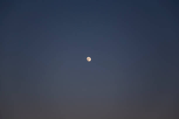 Moon in the dark blue sky at sunset