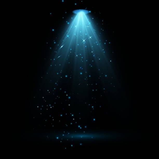 istock Light blue effect reflections, neon illumination in blue colors. Bright light lens. Police light effects, lines. Shiny stars, glowing sparks on a black background. Vector red light effect 2187856030
