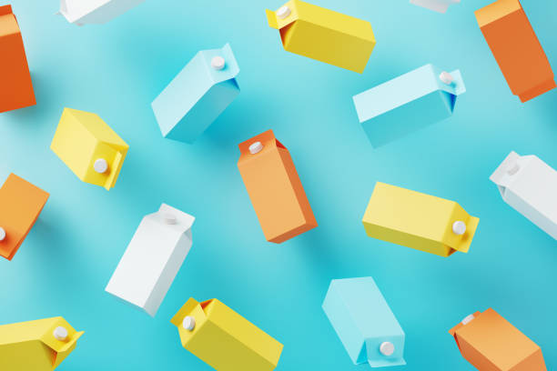 istock Colorful Milk And Juice Boxes On Blue Background 2187860616