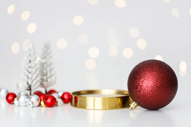 istock Christmas ornaments with golden plinth for product placement 2187870794