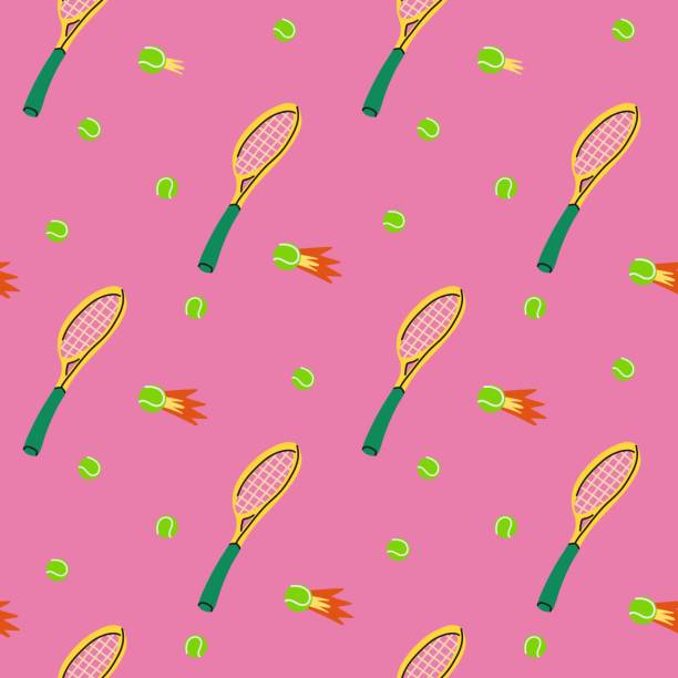 istock Tennis seamless pattern, cartoon elements. Ball, rackets, sneakers and cup. Sports equipment. Decor textile, wrapping paper, wallpaper design. Print for fabric. Vector isolated colorful illustration 2187872428