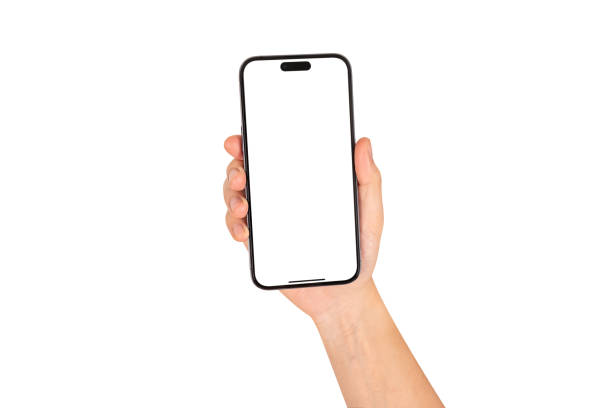 istock Hand showing smartphone with blank screen isolated on white background. 2187874228