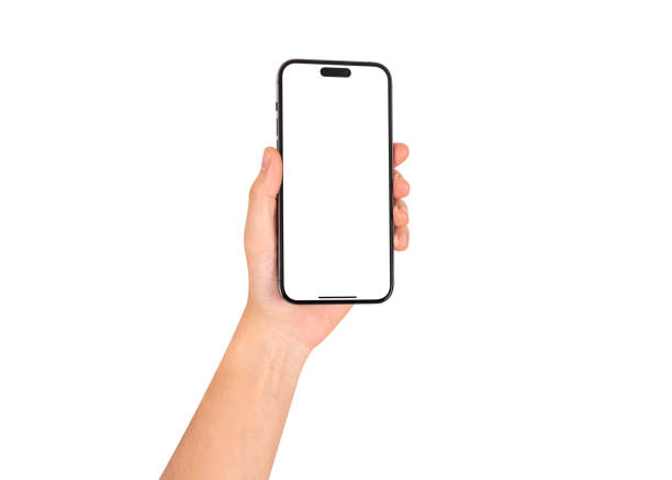 istock Hand showing smartphone with blank screen isolated on white background. 2187874229
