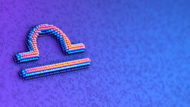 istock Zodiac sign Libra on the futuristic blue pixelated background. 3d illustration. 2187874776