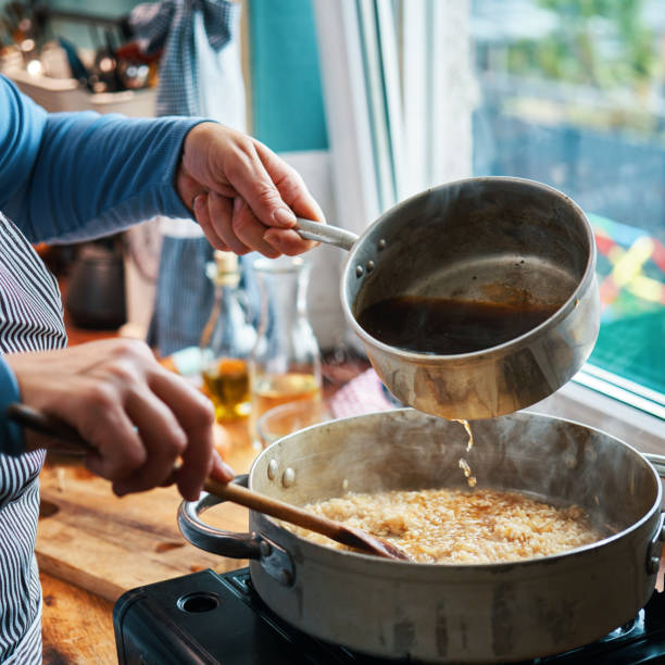 Preparing Saffron Risotto in Domestic Kitchen