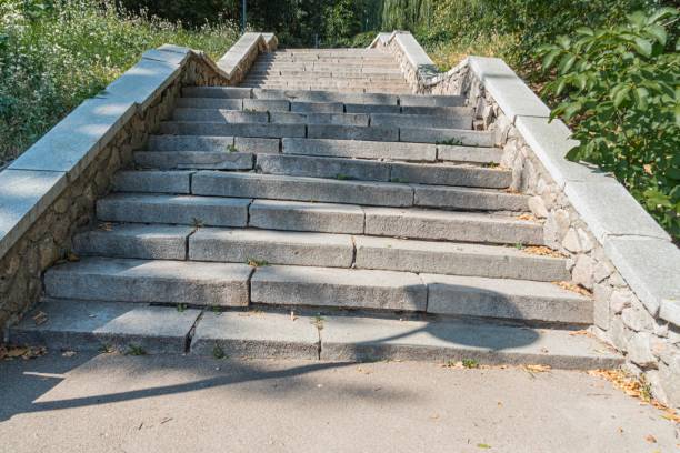 istock Image depicts a stone staircase partially shaded by trees, with a dappled light effect Focus is on the stairs set against natural surroundings without sharp detailing 2187883799