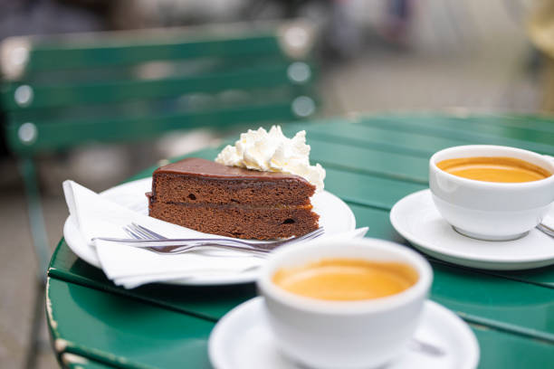 Sacher torte and espresso on the table