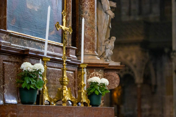 istock A candle lit in the church 2187888327