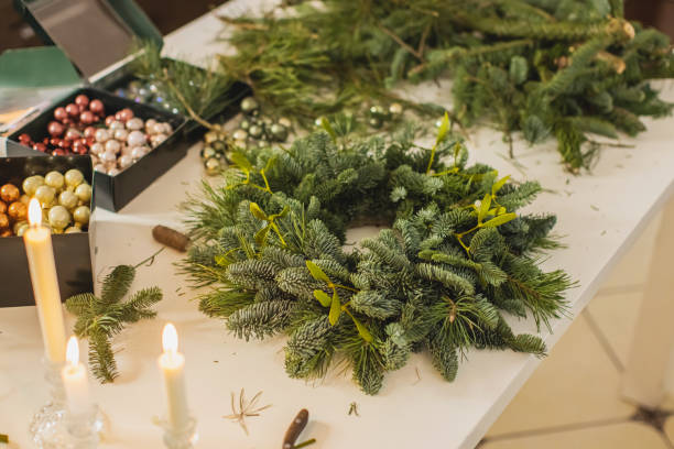 istock Advent Wreath with mistletoe branches. Christmas decor 2187898761