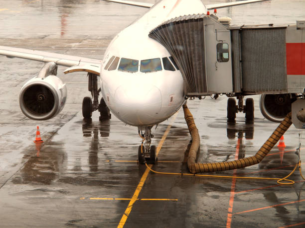 Close up airport gate in rainy day