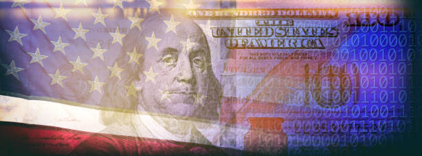 istock American one hundred dollar bill and American flag over binary code of one and zero 2187915302