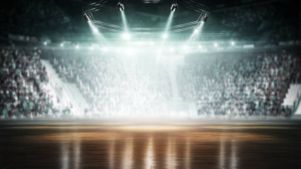 istock Empty beautiful background. Background for product demonstration or mockup. laminate flooring. Stage podium with smoke, people and spotlights. Theatre show 2187920149
