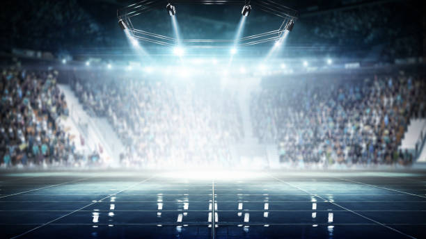 istock Empty beautiful background. Background for product demonstration or mockup. Stage podium with smoke, people and spotlights. Theatre show 2187920161