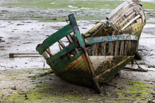 istock wreck of old and rusty boat washed up on the shore 2187921110