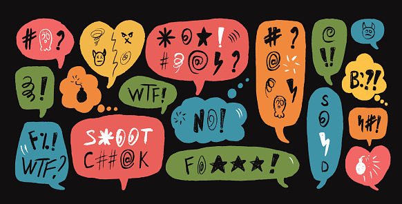 Speech Bubbles With Hate Swear Words Crayon Doodle Text Bad Bulling ...