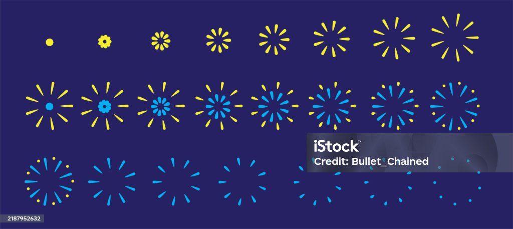 Firework Frame Animation Fireworks Gold And Blue Flat Design Animation Motion Sequence Frame ...