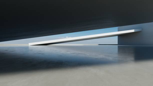 istock 3d render of abstract modern concrete architecture with empty cement floor, minimal exterior, car presentation background 2187959237