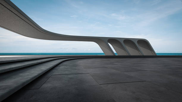 istock Abstract building with empty parking, concrete floor, and sea view. 2187961732