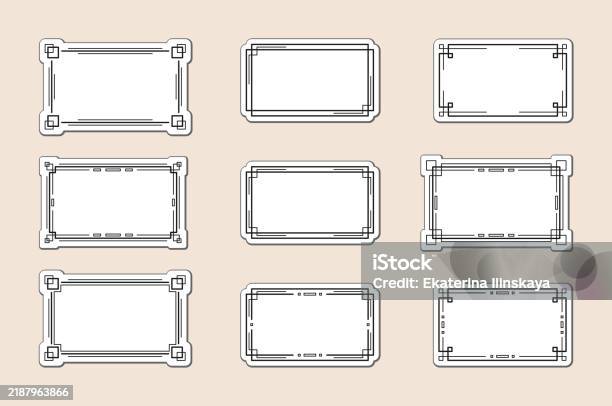 Label Rectangle Border Vector Set Of Rectangular Label Frames With Linear Geometric Borders ...