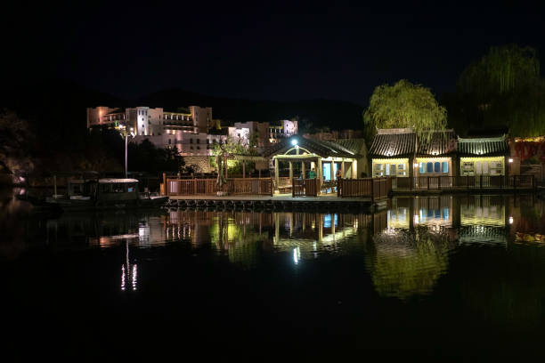 Beijing, China - Oct 22nd, 2024: Scenic view of Gubei Water Town during the evening hour. A famous travel destination.