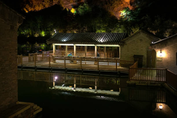 Beijing, China - Oct 22nd, 2024: Scenic view of Gubei Water Town during the evening hour. A famous travel destination.