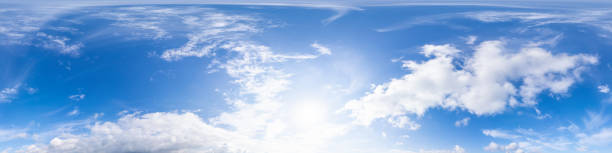 istock Clear blue summer sky panorama with Cumulus clouds. Seamless hdr spherical 360 panorama. Sky dome in 3D visualization, sky replacement for aerial drone 360 panoramas. Weather and climate change 2187964969