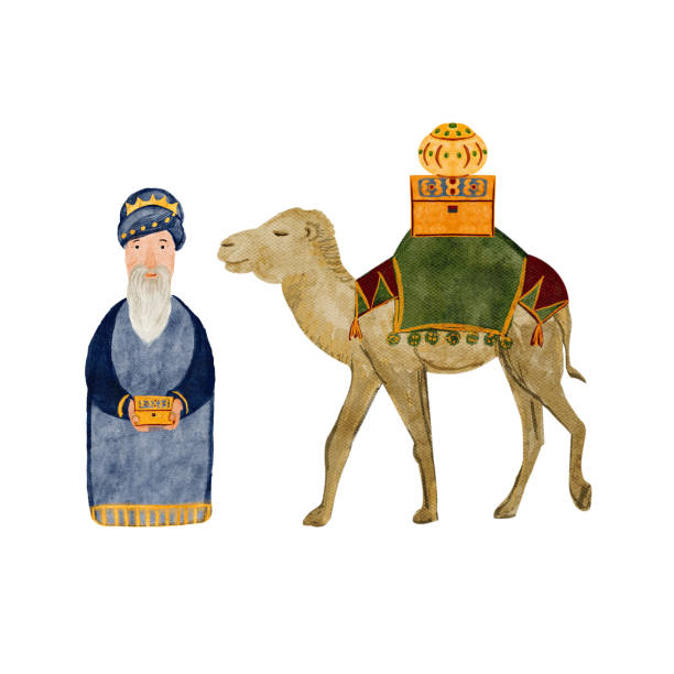 istock Wise man and a camel with gifts, blanket Christmas watercolor illustration set. 2187968146