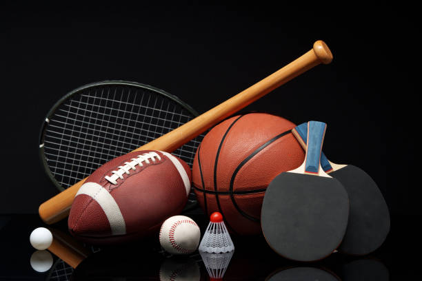 istock Various sports equipment on black background studio shot 2187969092