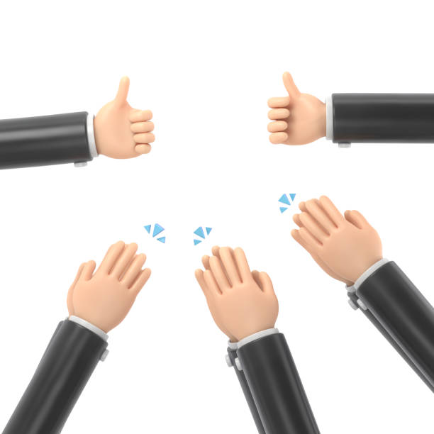 istock Set of people hands clapping, giving likes. Applause, ovation, celebrating, rapture. Flat doodle illustration in cute cartoon style.3D rendering on white background. 2187971305