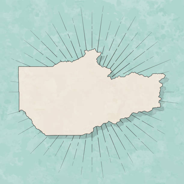 Map of Fairbanks - Alaska, in a trendy vintage style. Beautiful retro illustration with old textured paper and light rays in the background (colors used: blue, green, beige and black for the outline). Vector Illustration (EPS file, well layered and grouped). Easy to edit, manipulate, resize or colorize. Vector and Jpeg file of different sizes.