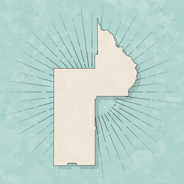 Map of Lake County - Florida, in a trendy vintage style. Beautiful retro illustration with old textured paper and light rays in the background (colors used: blue, green, beige and black for the outline). Vector Illustration (EPS file, well layered and grouped). Easy to edit, manipulate, resize or colorize. Vector and Jpeg file of different sizes.