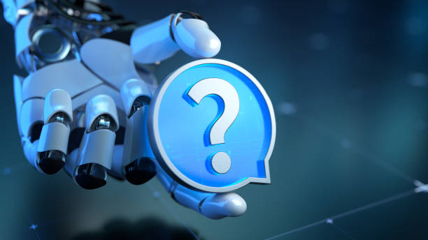 istock Futuristic Robotic Hand Holding Speach Bubble with Question Mark Symbol 2187975955