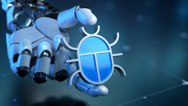 istock Robotic Hand Holding a Cyber Bug in Futuristic Digital Environment 2187976023